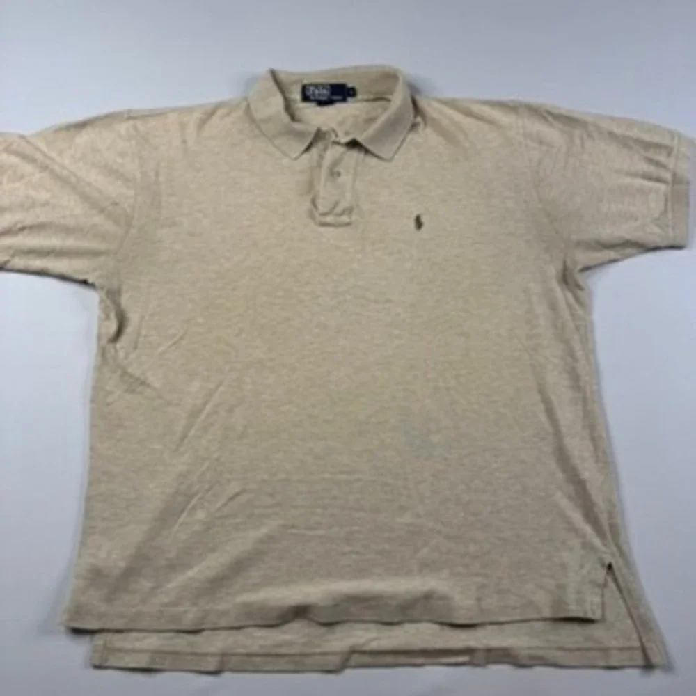 Polo Ralph Lauren‎ Mens Large Tan Heather Cotton Pique Short Sleeve Polo Shirt